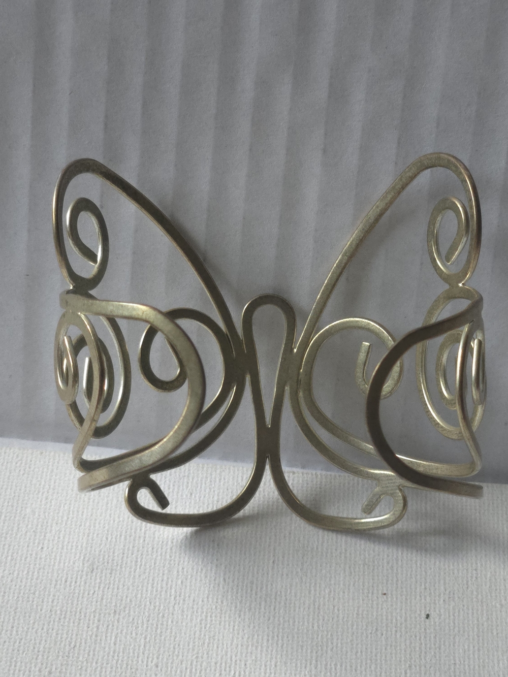 Vintage Brass Wire Filigree Butterfly Bracelet Openwork Swirl Statement Cuff
